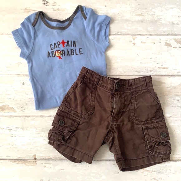 Carter's Matching Sets Baby Boy 62m Outfit Cargo Shorts Blue Onesie